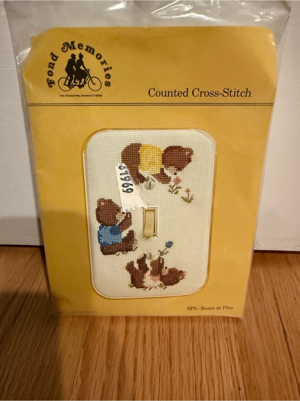 New Counted Cross Stitch Tumbling Bear Pattern Light Switch Plate Kit